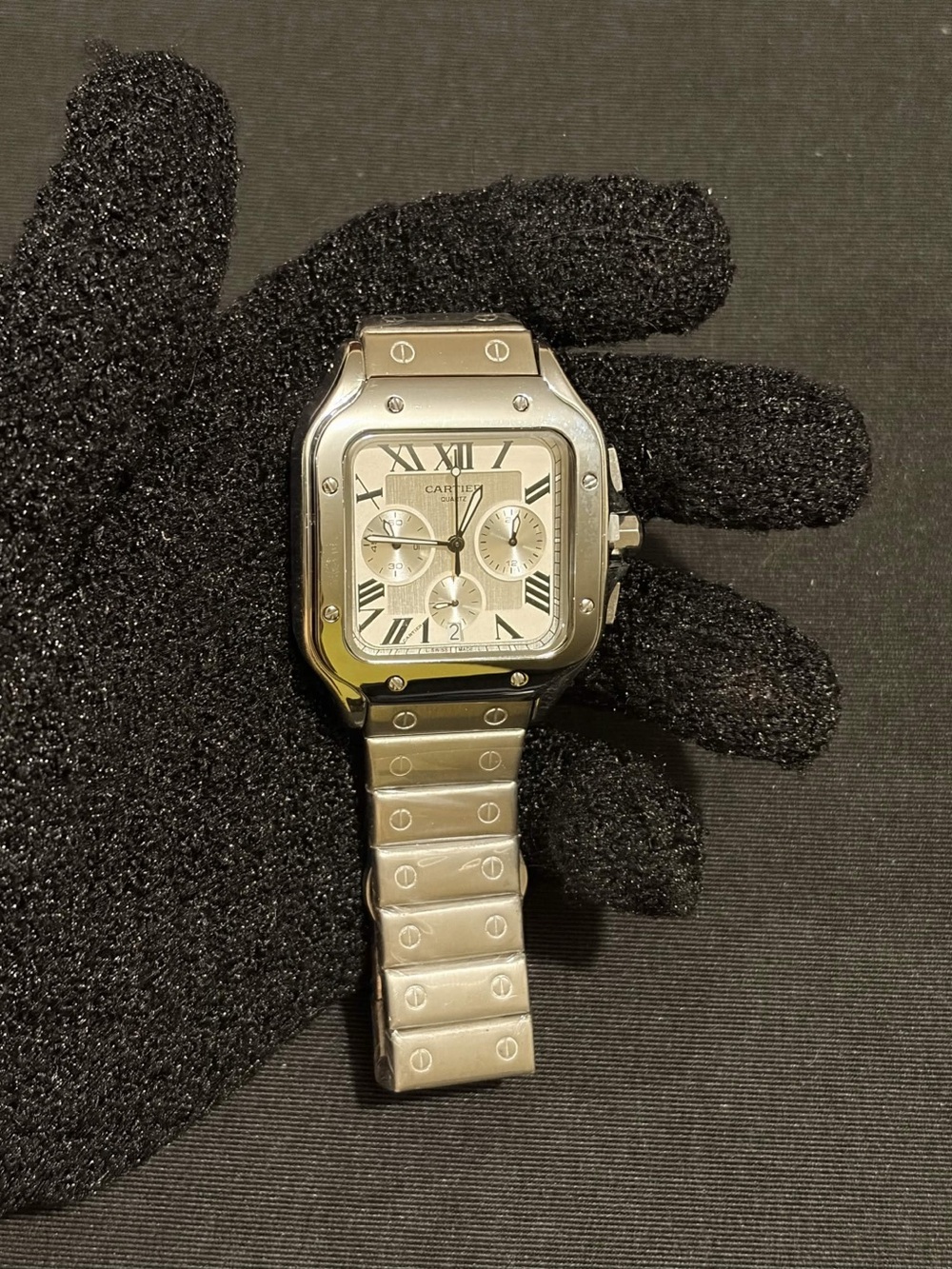 Cartier Santos Chronograph Watch in Silver